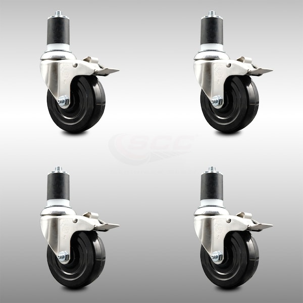 Service Caster 4 Inch 316SS Soft Rubber Swivel 1-3/4 Inch Expanding Stem Caster Set Lock Brake SCC-SS316TTLEX20S414-SRS-134-4 - main